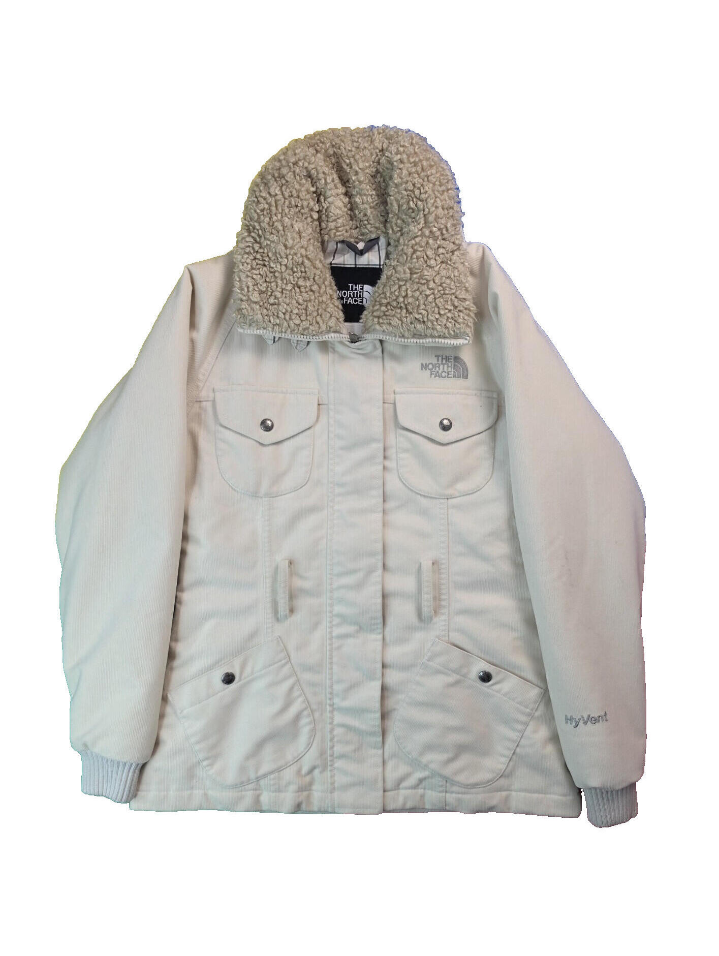 North Face Hyvent White Sherpa Collar Multi Pocket Ski Jacket Womens Small S